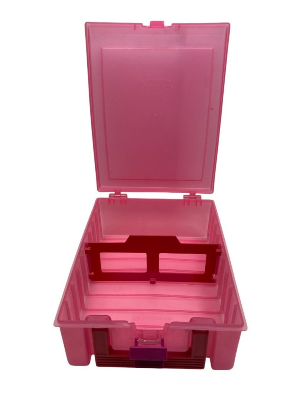Translucent Pink Plastic Storage Box With Snap Lid & Dividers 12"x8"x4"